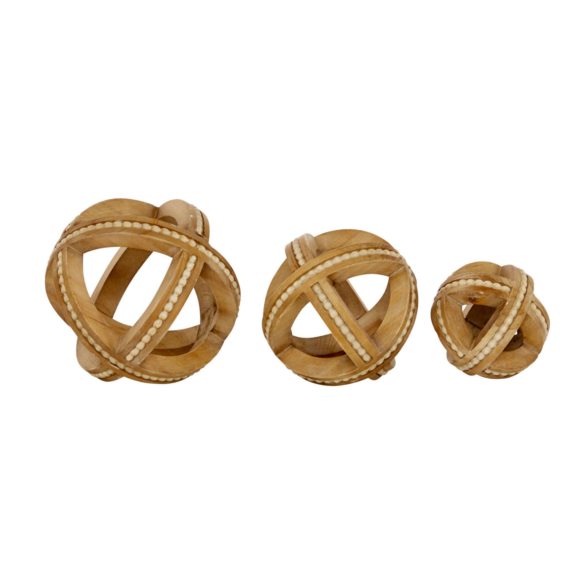 Wood Farmhouse Geometric Orb Sculpture Set